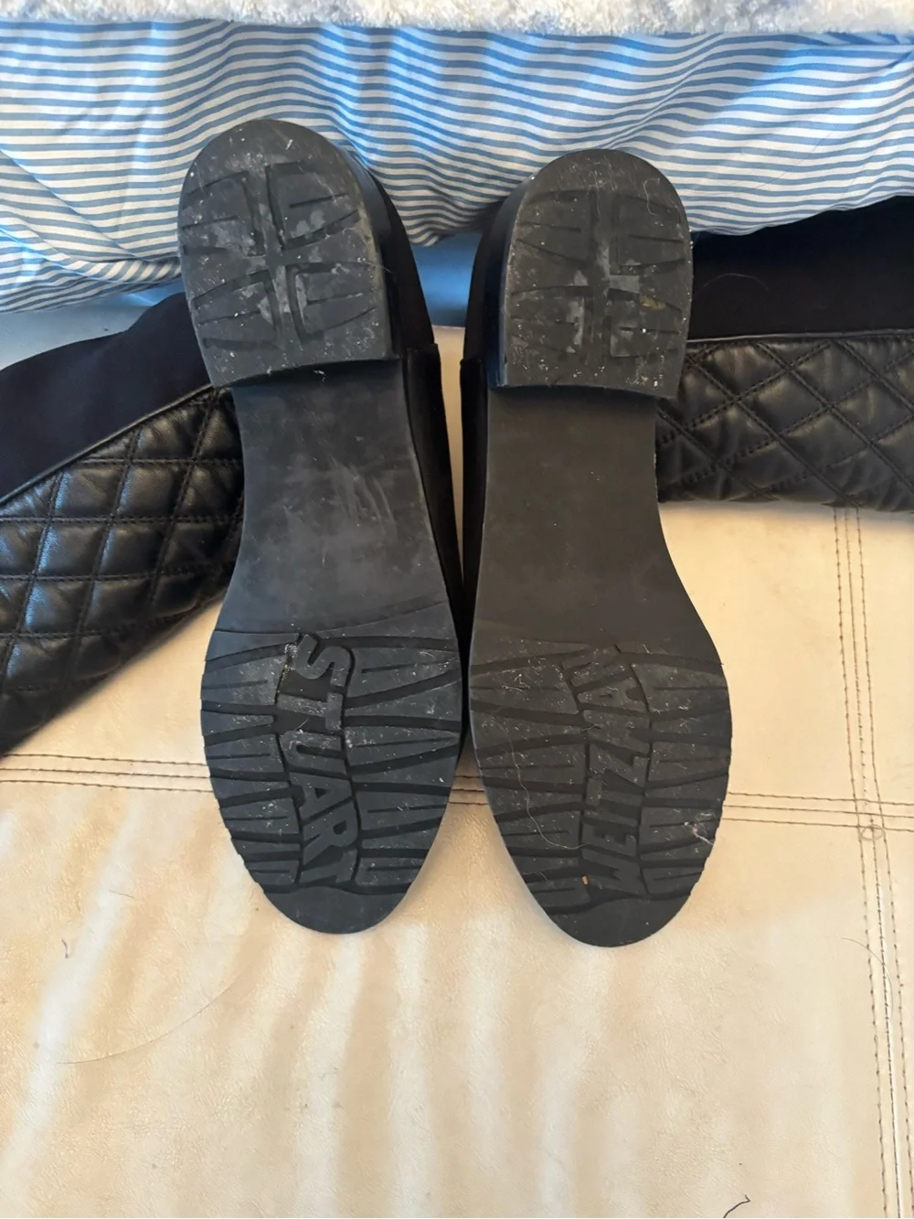 Stuart Weitzman Quilted Over-the-Knee Black Leather Boots